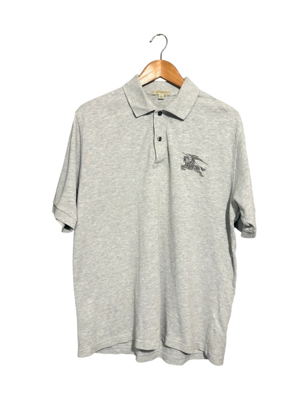 BURBERRY Light Grey Polo Shirt with Embroidered Oversized Equestrian Knight Logo
